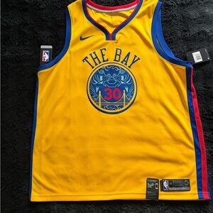 Nike Yellow and Blue 'The Bay' Basketball Jersey